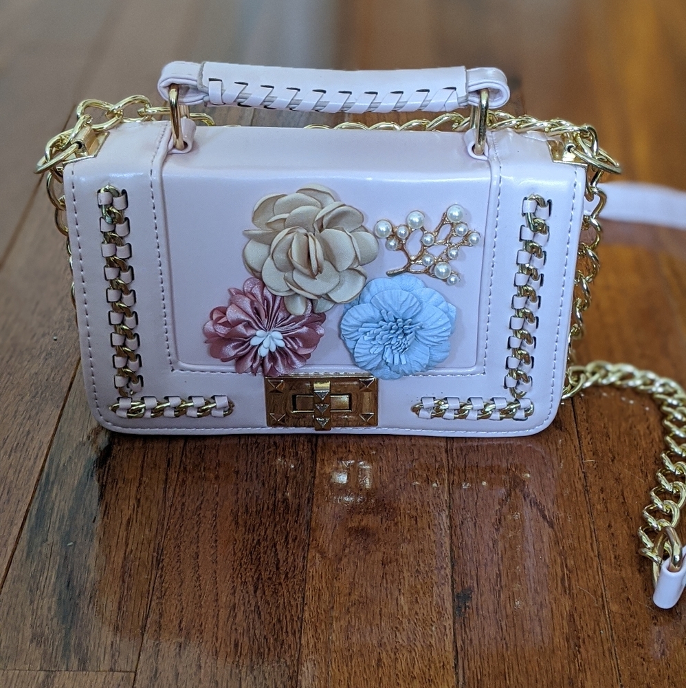 Light Pink Floral & Pearl Accent Small Crossbody